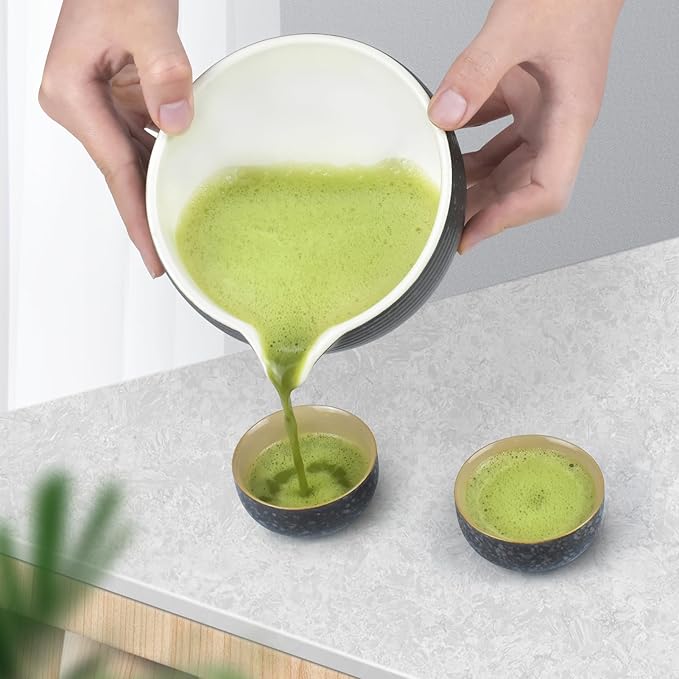 Artcome Bluestone Glaze Matcha Kit for Japanese Tea Ceremony, Bowl with Pouring Spout, Whisk, Tea Scoop, Matcha Powder Strainer, Matcha Tea Set For Making Usucha, Koicha and Matcha Latte (8 PCS)