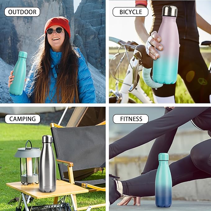 Insulated Water Bottle,12oz Stainless Steel Water Bottles with straw lid,Metal Sports Water Bottles for Boys,Girls,Double Wall Vacuum BPA-Free Flask for School, Sports & Travel-Sliver