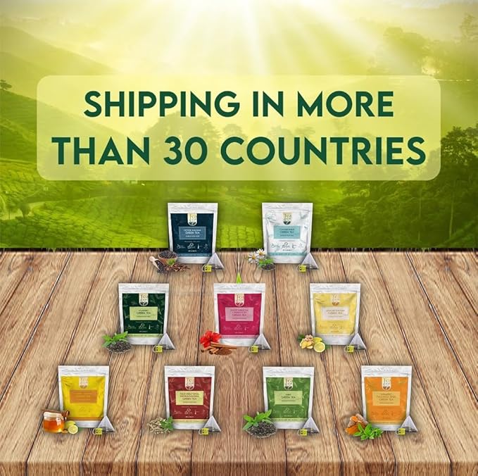 Lemon Ginger Green Tea Bags (50 Count), Green Tea with Orange Peel, Black Pepper & Mint Extract, Caffeinated, Real and Natural Green Tea, Blended with Fresh Herbs and Spices, Gluten Free