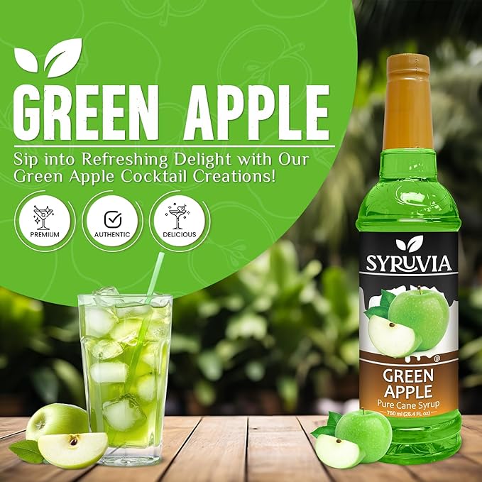 Syruvia Green Apple Syrup, Flavored Syrup for Drinks, Cocktails, Lemonades, Iced Teas, and Desserts – 25.4 fl oz, With Pump
