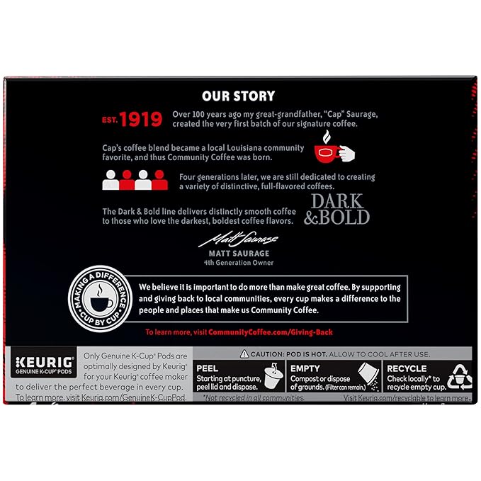Community Coffee Dark & Bold Exxtra Boost 72 Count Coffee Pods, Compatible with Keurig 2.0 K-Cup Brewers, 12 Count (Pack of 6)