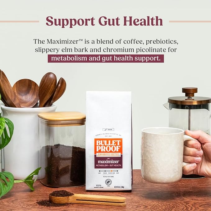 Bulletproof The Maximizer Ground Coffee, 10 Ounces, Clean Coffee with Prebiotics, Metabolism and Gut Health Support, Packaging May Vary