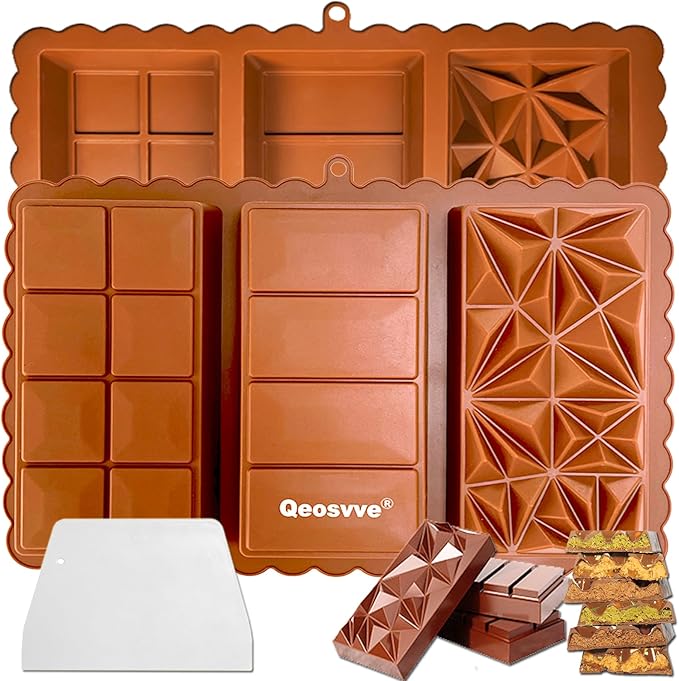 Deep Chocolate Bar Mold 1.2 inch Kataifi Pistachio Dubai Chocolate Bar Kit Thick Silicone Molds for Stuffed Bar Large Big Candy Bar Mould for Filling
