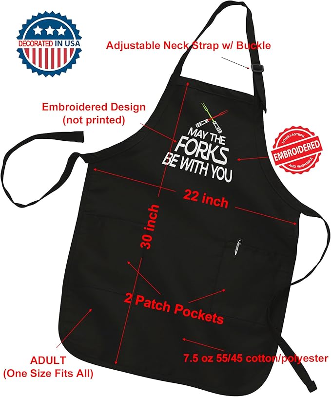 Personalized Chef Apron for Men, Custom Embroidered Design, Professional Kitchen Cooking BBQ Grilling for Dad, Decorated in USA