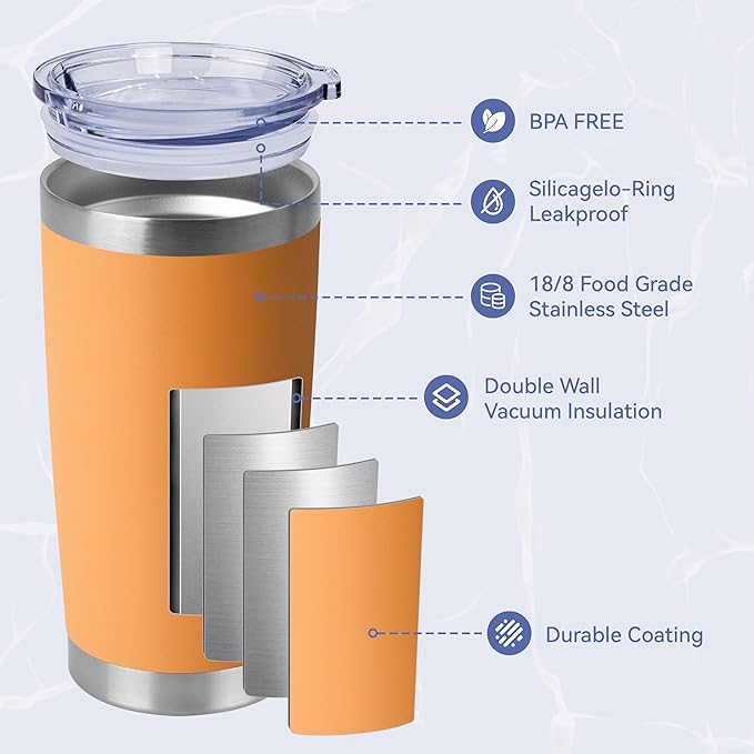 HASLE OUTFITTERS 20oz Stainless Steel Tumblers Bulk, Insulated Travel Cup with Lid, Double Wall Vacuum Coffee Mug for Cold & Hot Drinks 12 Pack, Orange