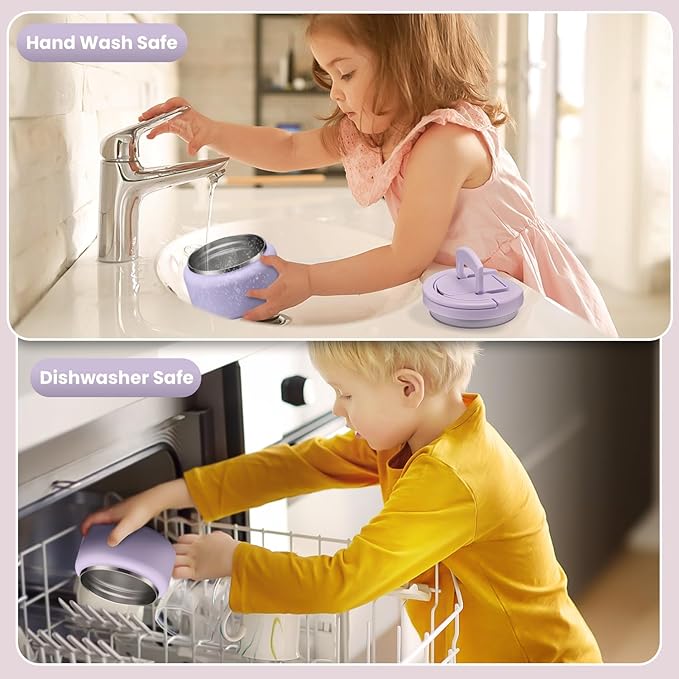 Soup Thermo for Hot Food Kids 13.5oz Lunch Containers with Buckle Lid Wide Mouth Hot Food Jar Vacuum Insulated Stainless Steel Bento Box Leakproof with Spoon(Purple)