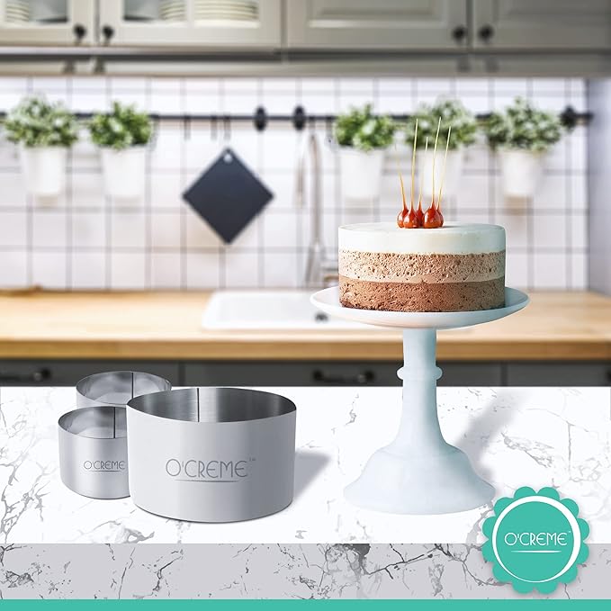 O'Creme Cake Ring Sturdy Stainless Steel Round Mousse Cake Ring Mold for Baking, Dessert Cake Decorating Pastry Rings 5 Inch Diameter x 2 Inch High