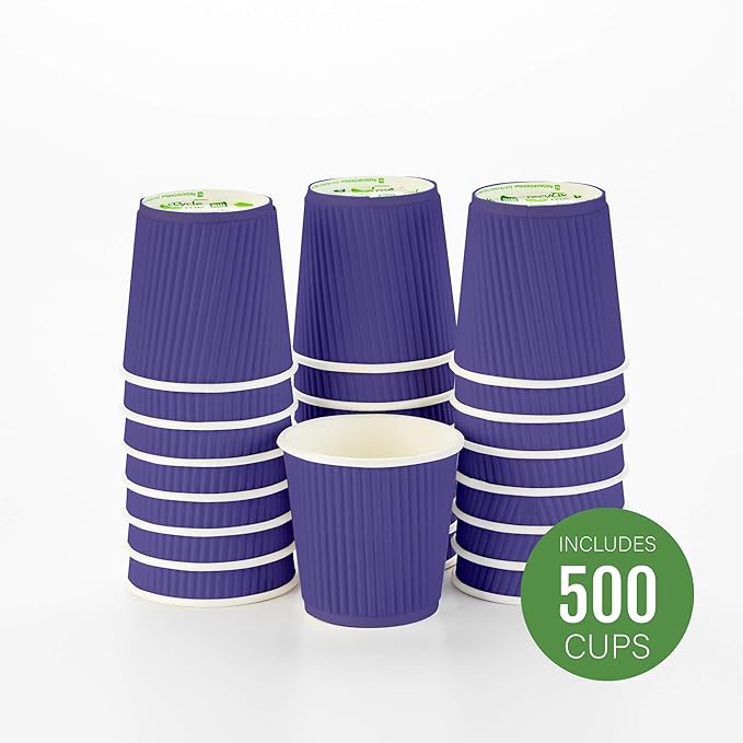 Restaurantware-4 Ounce Ripple Insulated Coffee Cups, 500 Double Wall Corrugated Coffee Cups - Leakproof, Non-Slip, Royal Purple Paper Ribbed Coffee Cups, Recyclable, Matching Lids Sold Separately