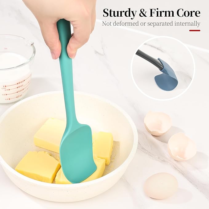 600ºF Heat Resistant Spatulas, High Heat Food Safe Semless Kitchen Silicone Spoon Spoonula Scraper Set for Cooking Baking Mixing Scraping Stirring Nonstick Cookware Pan Bowl (3Pcs,Turquoise)