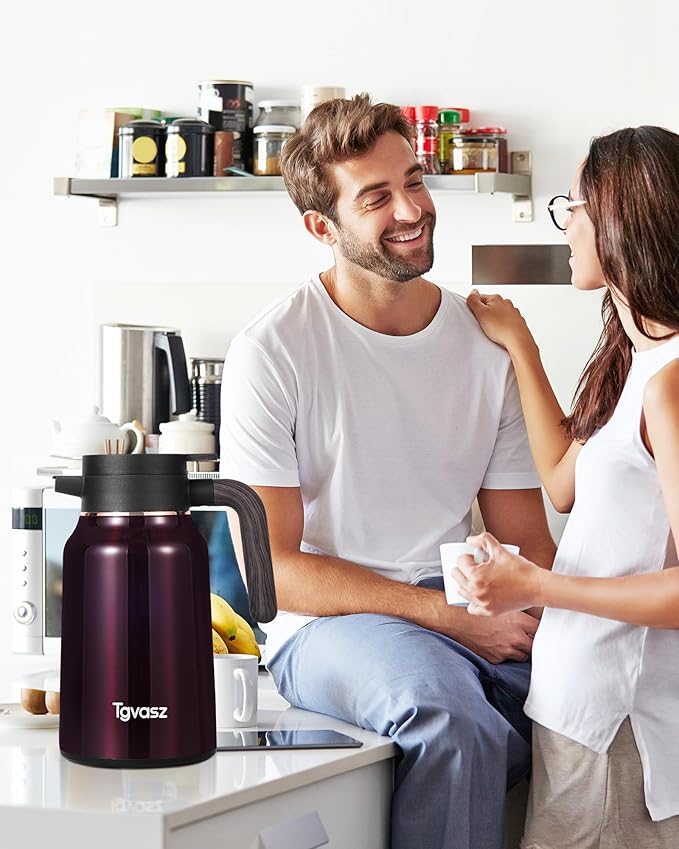 51 Oz Carafes for Hot Liquid, Stainless Steel Insulated Vacuum Thermal Coffee Carafes For Keeping Hot, 1.5 Liter Coffee Dispenser(Angola Red)