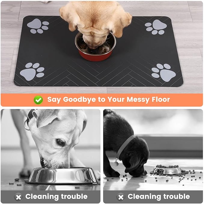 Pet Feeding Mat-Absorbent Pet Placemat for Food and Water Bowl, with Waterproof Rubber Backing, Quick Dry Water Dispenser Mat for Dog and Cat (12"x20", Coffee)