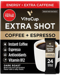 VitaCup Extra Shot Instant Coffee Packets with Espresso Shot, “Red Eye” High Caffeine, Bold Dark Roast w/Vitamin B12, Antioxidants, Premium Instant Coffee in Single Serve Sticks, 24 Ct