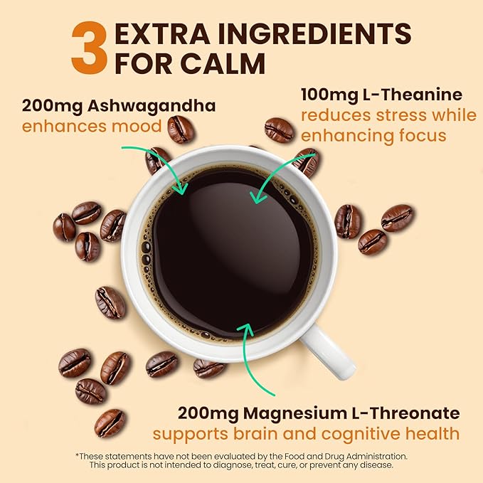 Venture Pal Mushroom Coffee with 12 Adaptogenic Functional Mushrooms with Ashwagandha, Lion's Mane, Chaga and Probiotics, 1200mg Mushrooms Instant Coffee for Focus, Digestion & Immunity - 40 Servings