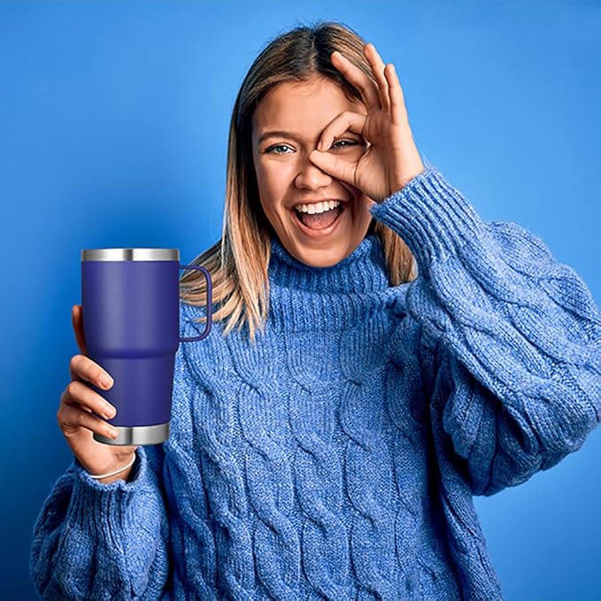 VEGOND 20 oz Tumbler Bulk with Handle Lid and Straw, Stainless Steel Insulated Travel Coffee Mug Set, Spill Proof Double Wall Metal Tumblers Cups, Royal Blue 6 Pack
