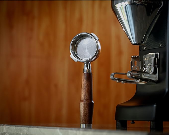 58mm Bottomless Portafilter for Gaggia Classic Pro, Evo, E24 Espresso Machines With Upgraded Walnut Handle and 18-21 Gram Filter Basket