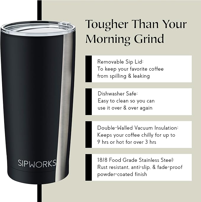 Stainless Steel Coffee Tumblers with Lids - 20z Double Walled Vacuum Insulated for Hot & Cold Drinks - Spill Resistant Travel Tumbler - Midnight Black