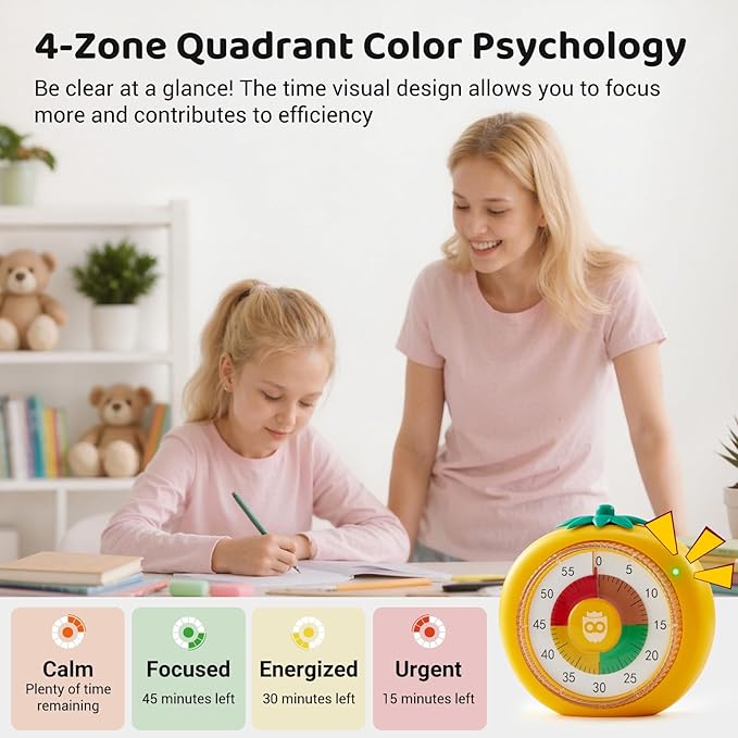 Kids Timer, 60-Min Visual Timer for Kids, Pomodoro Timers for Work, Cooking, Study, School - Magnetic Timers for Classroom Countdown Stopwatch, Perfect Time Management Tools