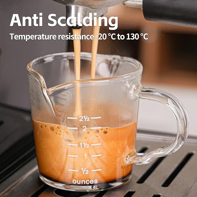 Espresso Shot Glass 3-Ounce Triple Pitcher Barista Double Spouts With Pouring Handle (2 Pack)