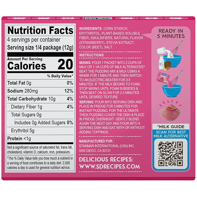 Simply Desserts Strawberry Instant Pudding, Sugar-Free, 6-Pack – Healthy Dessert, Keto Snacks, Vegan & Diabetic-Friendly, Kosher, 1.7 Oz Ea
