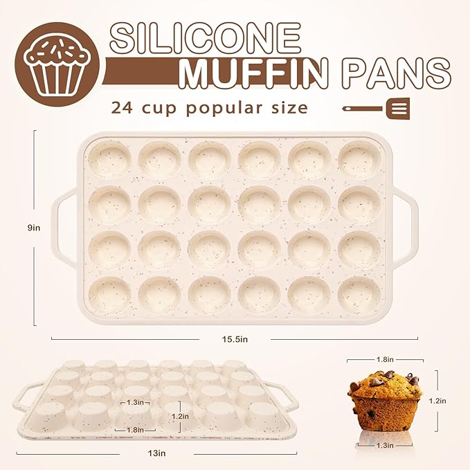 Silicone Mini Muffin Pan, 24 Cups Muffin Tin Baking Mold With Reinforced Stainless Steel Frame Inside, Nonstick Bakeware Cupcake Pan BPA Free