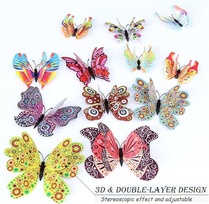 Butterfly Wall Decor 24/48 PCS, 3D Butterflies Stickers for Party Decorations with Magnets (Circl, 24)