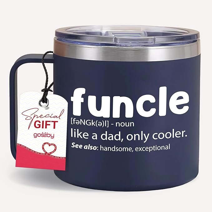 Gossby 14oz FUNCLE Tumbler Mug - Funny Uncle Gift from Niece, Nephew, Kids - Father's Day, Christmas, Birthday Gift for Uncle - Travel Insulated Coffee Cup with Lid, Straw