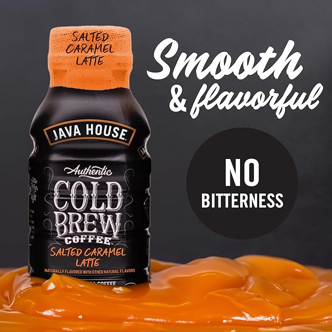 Java House Cold Brew Coffee Ready to Drink Bottles - Salted Caramel Latte - Pack of 12 8oz Bottles - 100% Arabica Coffee