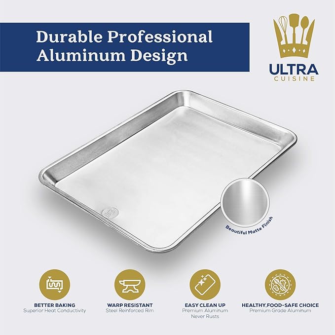 Ultra Cuisine Stainless Steel Jelly Roll Sheet Cooling Rack Set & Aluminum Baking Pan Set - Professional Quality, Fits Jelly Roll Sheet Pans - Cookie Sheet for Baking - 10"x14.75" Rack, 16"x11" Pan