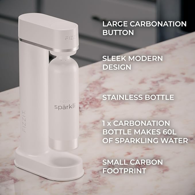 Fizzit Spärklï Carbonated Water Soda Maker with Stainless Steel Bottle Included,Dishwasher Safe
