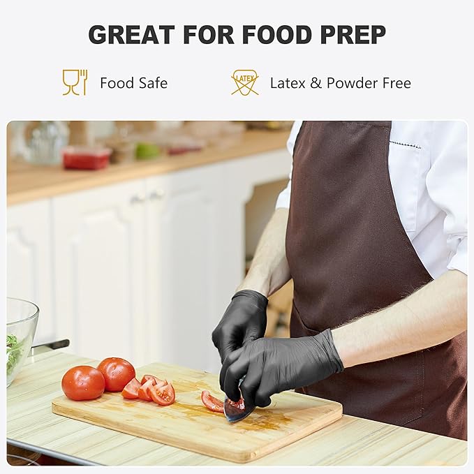 Black Vinyl Gloves, Food Grade Gloves Disposable Latex Free & Powder Free, Guantes for Cleaning Cooking Food Prep