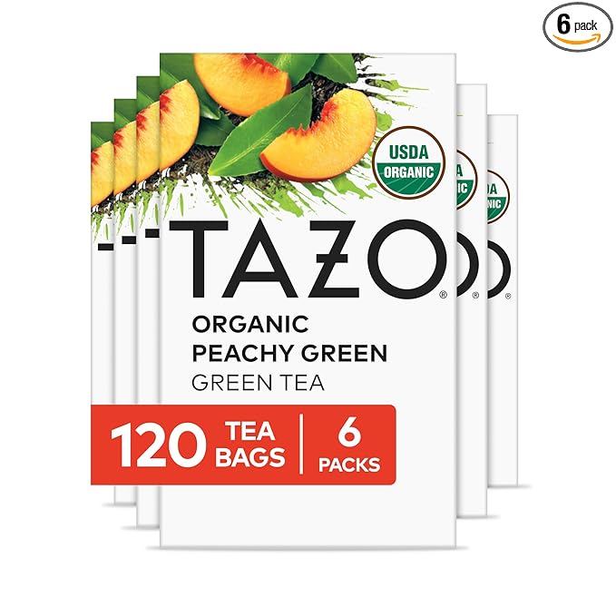 TAZO Organic Peachy Green Tea Bags, Caffeinated Tea, 120 Total Bags (20ct - Pack of 6)