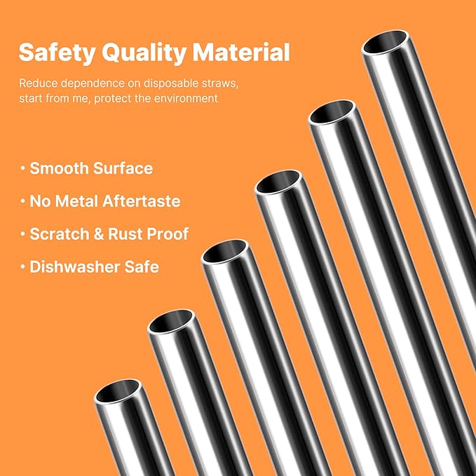 Metal Smoothie Straws Reusable, 0.4'' Extra Wide Stainless Steel Drinking Straws for Milkshake, Smoothie, Thick Beverages, Cleaning Brush