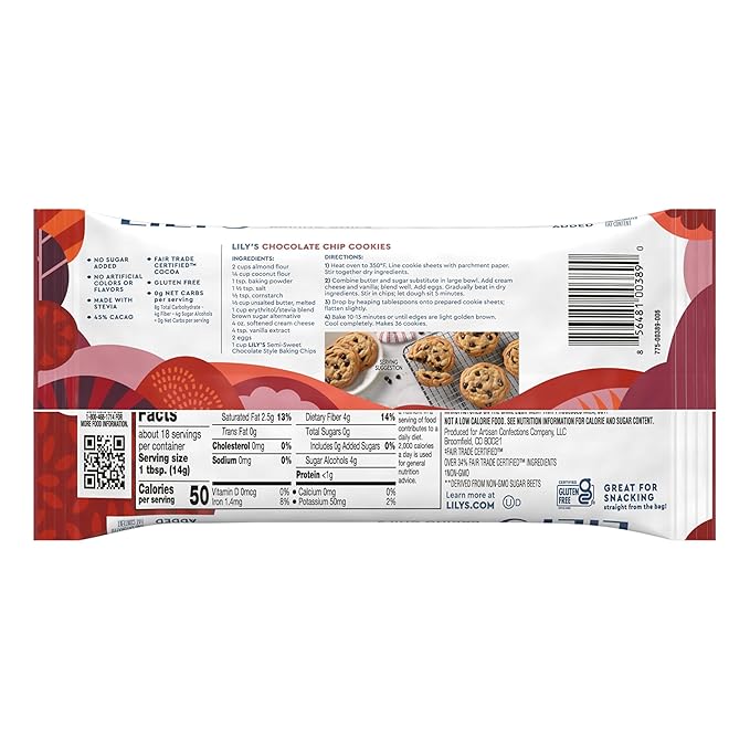 LILY'S Semi-Sweet Chocolate Style No Sugar Added, Baking Chips Bag, 9 oz