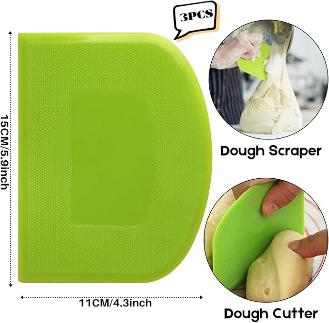 SURDOCA Dough Scraper Bench Scraper - 3P 5.9x4.3" Plastic Flexible Bowl Scraper, Sharp Edge & Angles Cake Scraper. Non-Slip Bakeware Decorating Tools Sculpting & Modeling Tools - Blue+Pink+Blue
