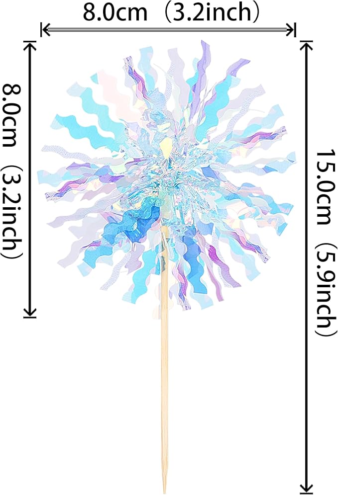 30 PCS Foil Firework Cupcake Toppers Sparkle Tinsel Cupcake Picks Happy Birthday Cake Toppers Drink Stirrers Cocktail Food Fruit Toothpicks for Baby Shower Wedding Party Decorations Supplies Blue