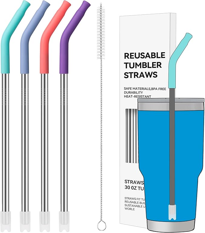 30oz Metal Straws for Stanley 30oz Cup, 4 PCS Stainless Steel Reusable Drinking Straw for YETI, STANLEY, US Acrylio, BJPKPK, Simple Modern and so on