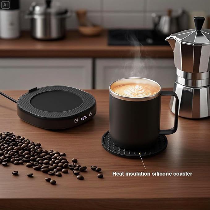 Coffee Mug Warmer & Mug Set for Desk Auto Shut Off, Smart Coffee Warmer & 14oz Cup, Fast Heating Electric Coffee Cup Warmer 4 Temperature Control Setting 8H Timer Candle Tea Beverage Warmer for Coffee