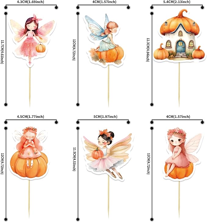 24Pcs Pumpkin Cupcake Toppers Flower Fairy Pumpkin Cupcake Picks Fall Harvest Theme Thanksgiving Baby Shower Party Supplies