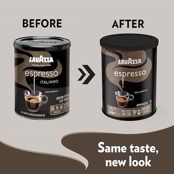 Lavazza Espresso Ground Coffee, Medium Roast, 100% Arabica, 8 oz Tin (Pack of 4)