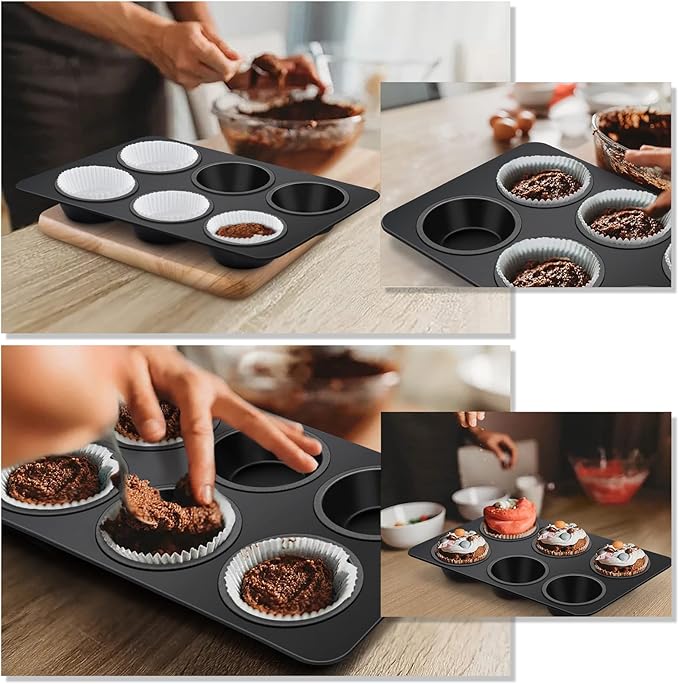 TeamFar Muffin Pan, 6 Cup Muffin Tin Cupcake Pan Tray with Nonstick Coating and Stainless Steel Core, for Home/Kitchen Baking, Healthy & Heatproof, Release Easily & Easy Clean