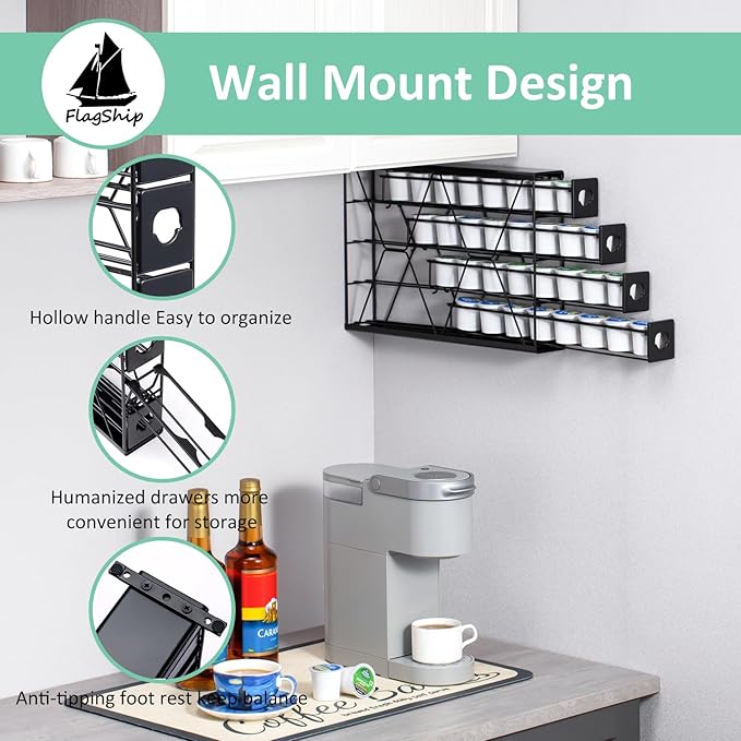 Flagship K Cup Holder for Keurig Pods Coffee Pod Storage 4 Tier K Cup Drawer Organizer for Counter (32 Pods Capacity)
