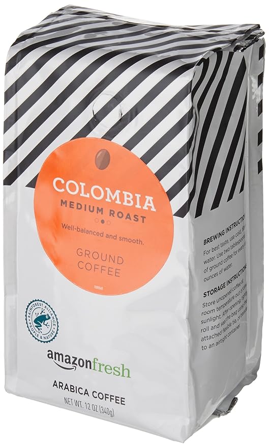 Amazon Fresh Colombia Ground Coffee, Medium Roast, 12 Ounce (Pack of 3)