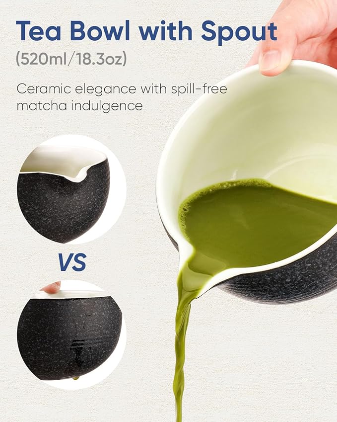 7 Pcs Matcha Kit Set, Matcha Whisk and Bowl with Spout, Powder Sifter, Whisk Holder, Bamboo Scoop and Scoop Rest, Perfect Prepare Tools for Making Matcha Tea (Charcoal Grey)