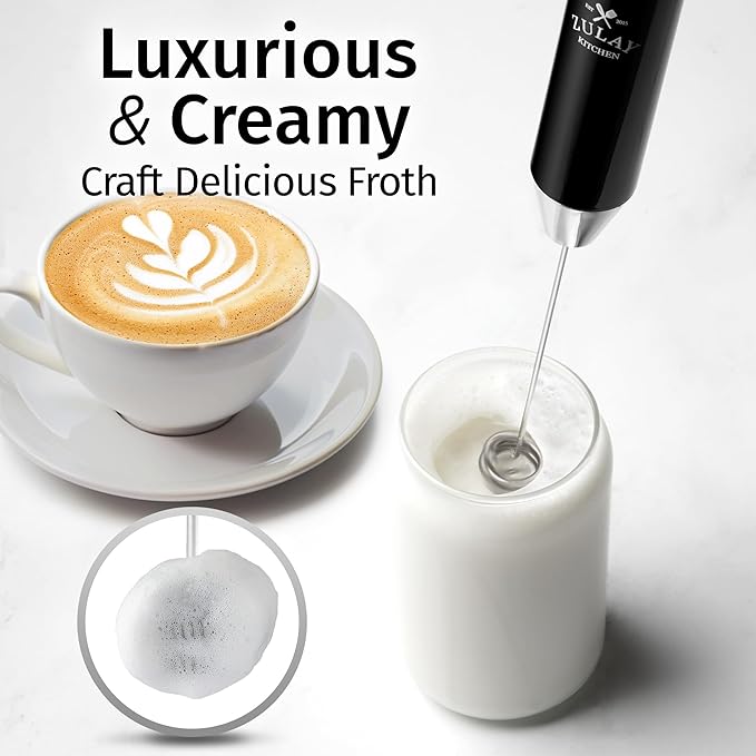 Zulay Kitchen Lux Rechargeable Milk Frother Handheld - Powerful 2-Speed Motor, Fully Waterproof, 2000mAh Battery - Drink Mixer For Latte, Cappuccino, Matcha, Protein Powder - Black