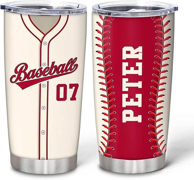 Hyturtle Personalized Baseball Tumbler Baseball Players Design Stainless Steel Double Walled Vacuum Insulated Tumblers 20oz30oz Coffee Travel Mug Cup Christmas Gift For Men Boys Friends Dad Sports Fan