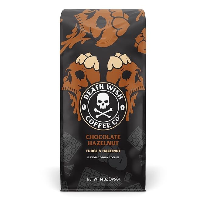 DEATH WISH COFFEE - Chocolate Hazelnut Ground Coffee, Fair Trade (14 oz)