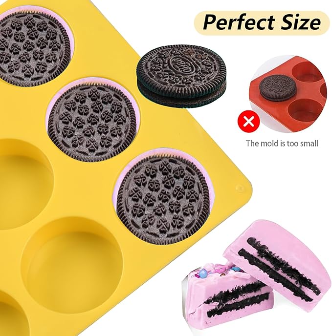 Round Chocolate Cookie Silicone Molds, New Size 12-Cavity Cylinder Chocolate Cover Cookie Silicone Molds for Candy Mini Cakes Jelly Baking (Yellow)