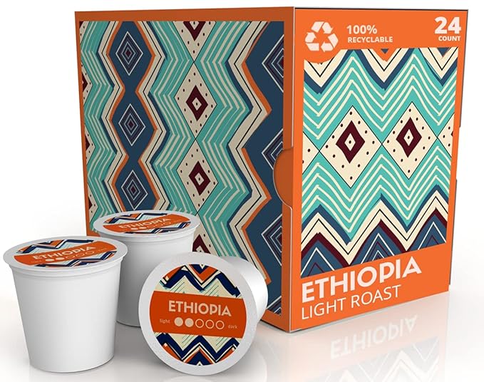 Atlas Coffee Club Coffee Pods – Light Roast, Single-Origin Ethiopia, 24 Count – Compatible with Keurig K-Cup Brewers – 100% Recyclable, Premium Arabica Coffee