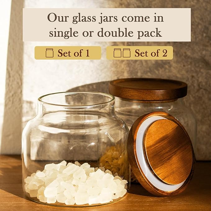 Labina Glass Storage Container Airtight Food Jars Kitchen Canister with Wood Lids, 47 Oz Wide Mouth Pantry Organization Glass Jar for Flour, Sugar, Cookie, Spagetti, Nuts and Candy