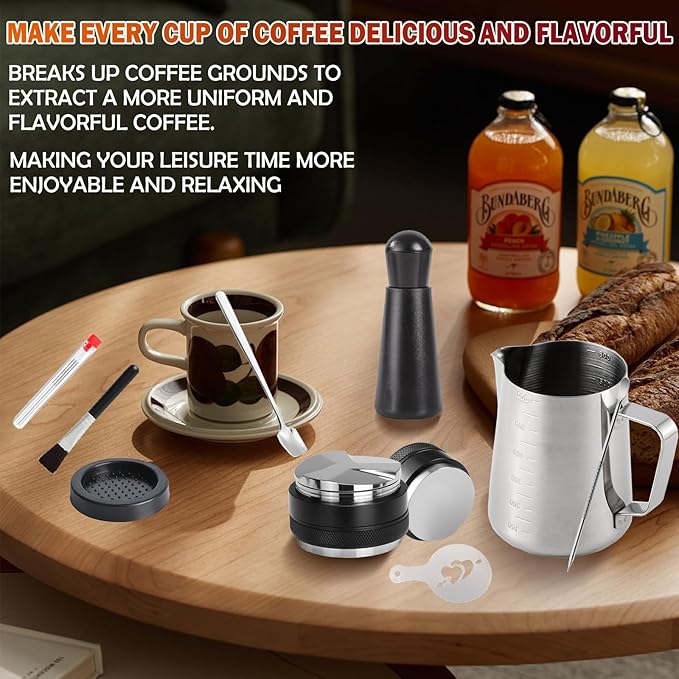 Coffee Tamper Set 24 PCS, Espresso Accessories Barista Kit,with 51mm Espresso Distributor & Tamper,wdt Tool,Frothing Pitcher,Coffee Stirrer,Tamper Mat,Espresso Tools for Espresso Coffee Machine